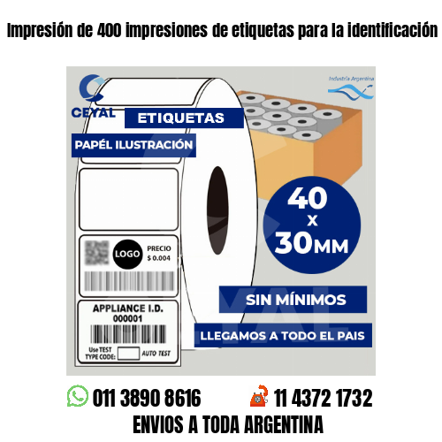 Impresión de 400 impresiones de etiquetas para la identificación de activos