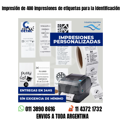 Impresión de 400 impresiones de etiquetas para la identificación de activos