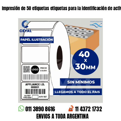Impresión de 50 etiquetas etiquetas para la identificación de activos