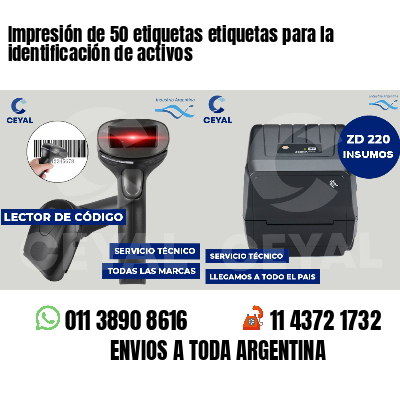 Impresión de 50 etiquetas etiquetas para la identificación de activos