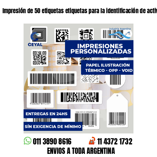 Impresión de 50 etiquetas etiquetas para la identificación de activos