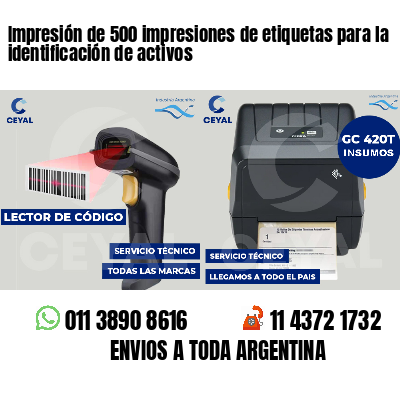 Impresión de 500 impresiones de etiquetas para la identificación de activos