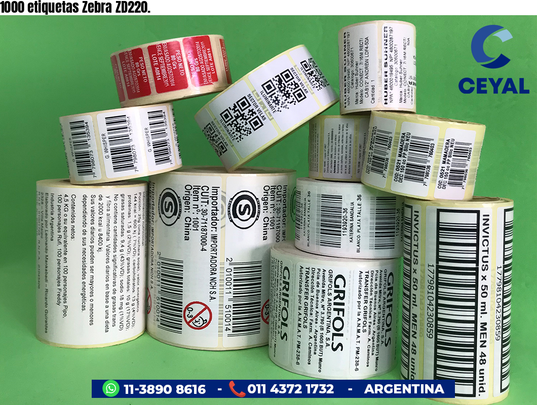 1000 etiquetas Zebra ZD220.