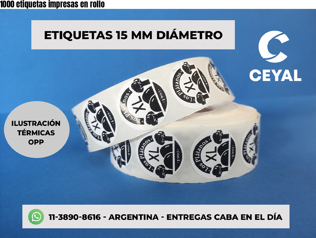 1000 etiquetas impresas en rollo