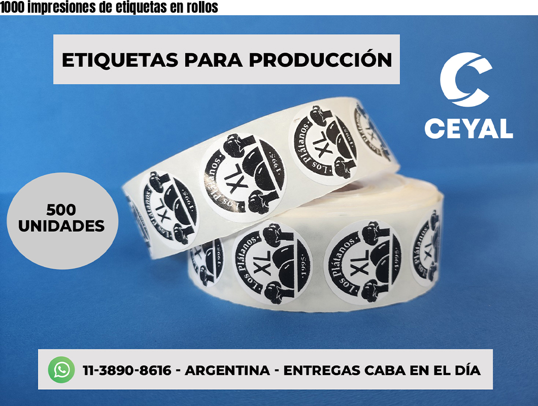 1000 impresiones de etiquetas en rollos
