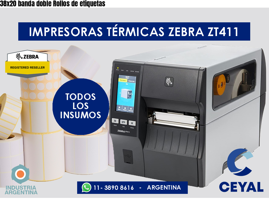 38x20 banda doble Rollos de etiquetas