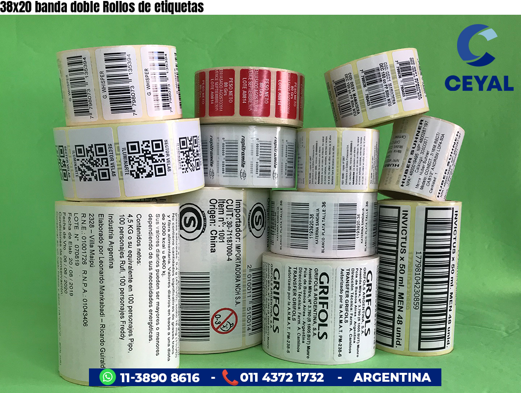 38x20 banda doble Rollos de etiquetas