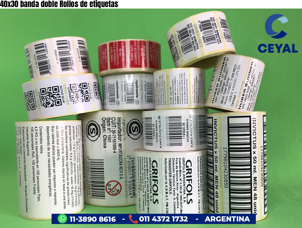 40x30 banda doble Rollos de etiquetas