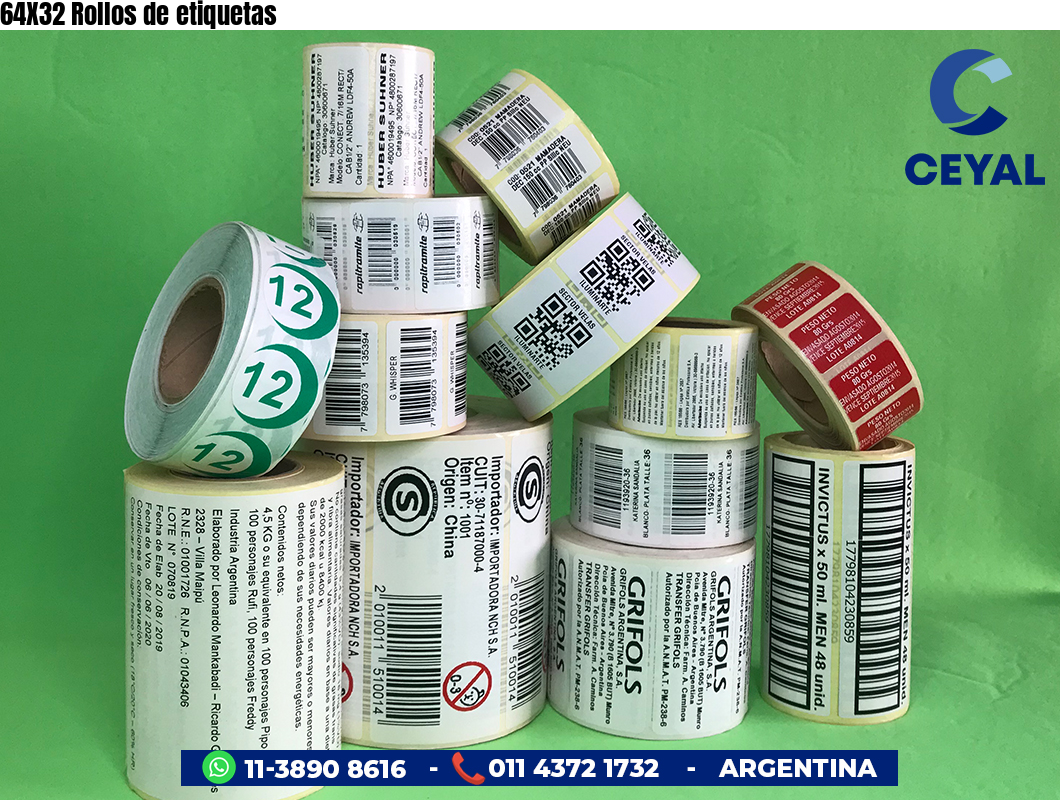 64X32 Rollos de etiquetas