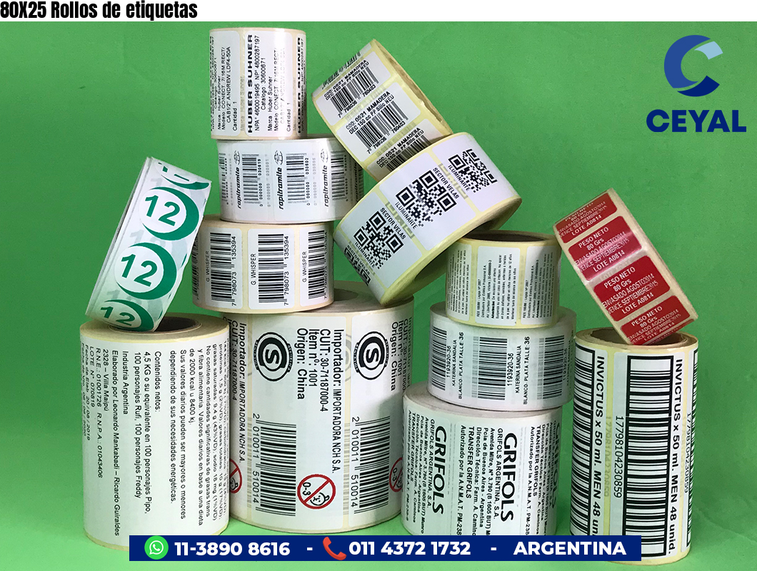 80X25 Rollos de etiquetas