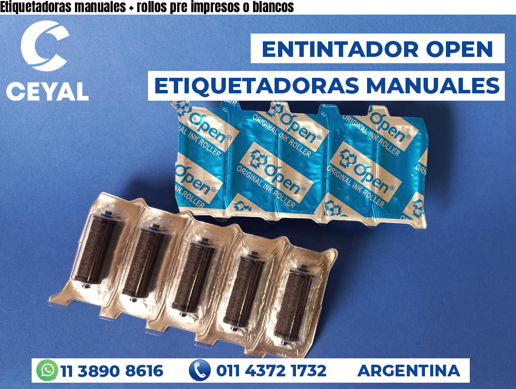 Etiquetadoras manuales + rollos pre impresos o blancos