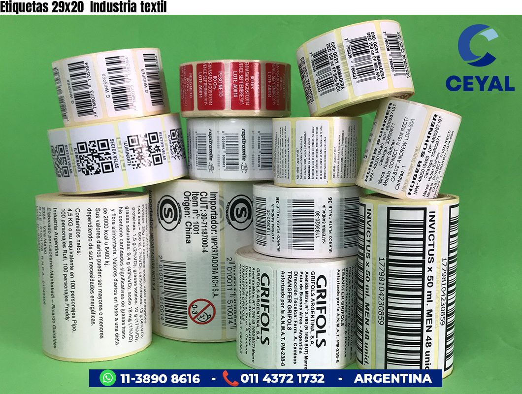 Etiquetas 29x20  Industria textil