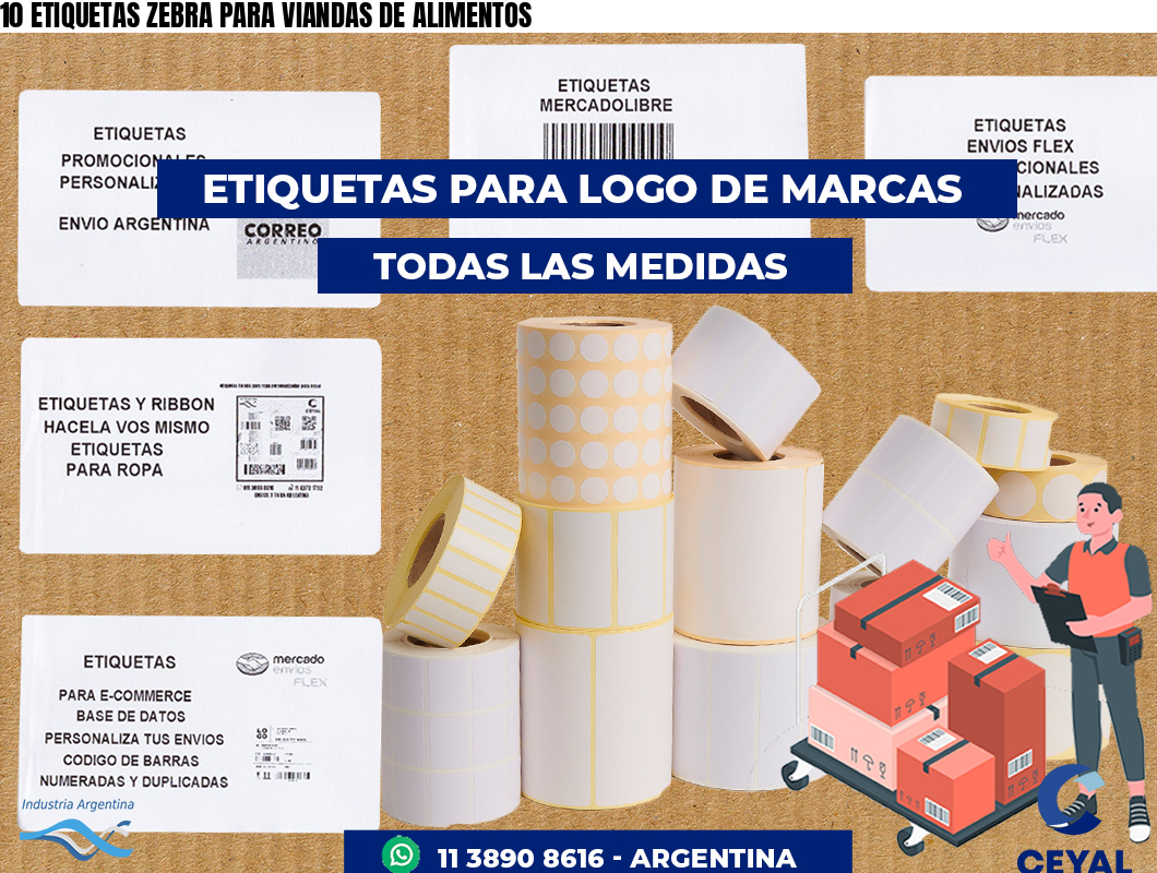 10 ETIQUETAS ZEBRA PARA VIANDAS DE ALIMENTOS
