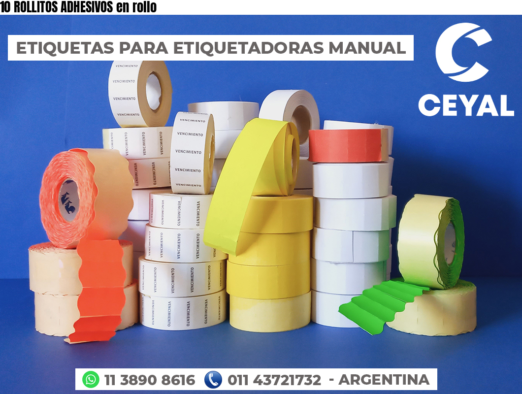 10 ROLLITOS ADHESIVOS en rollo