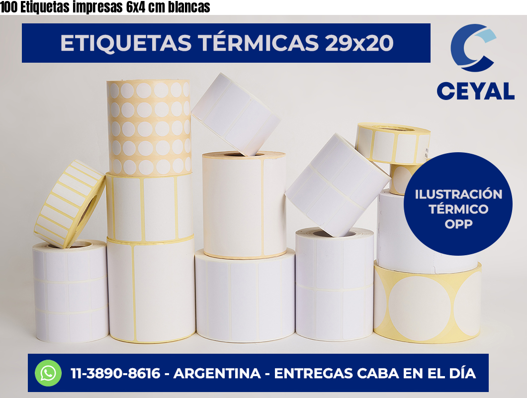 100 Etiquetas impresas 6×4 cm blancas