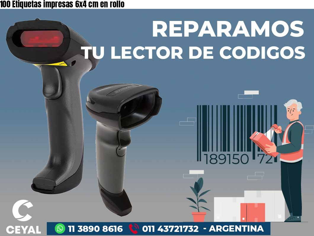 100 Etiquetas impresas 6x4 cm en rollo