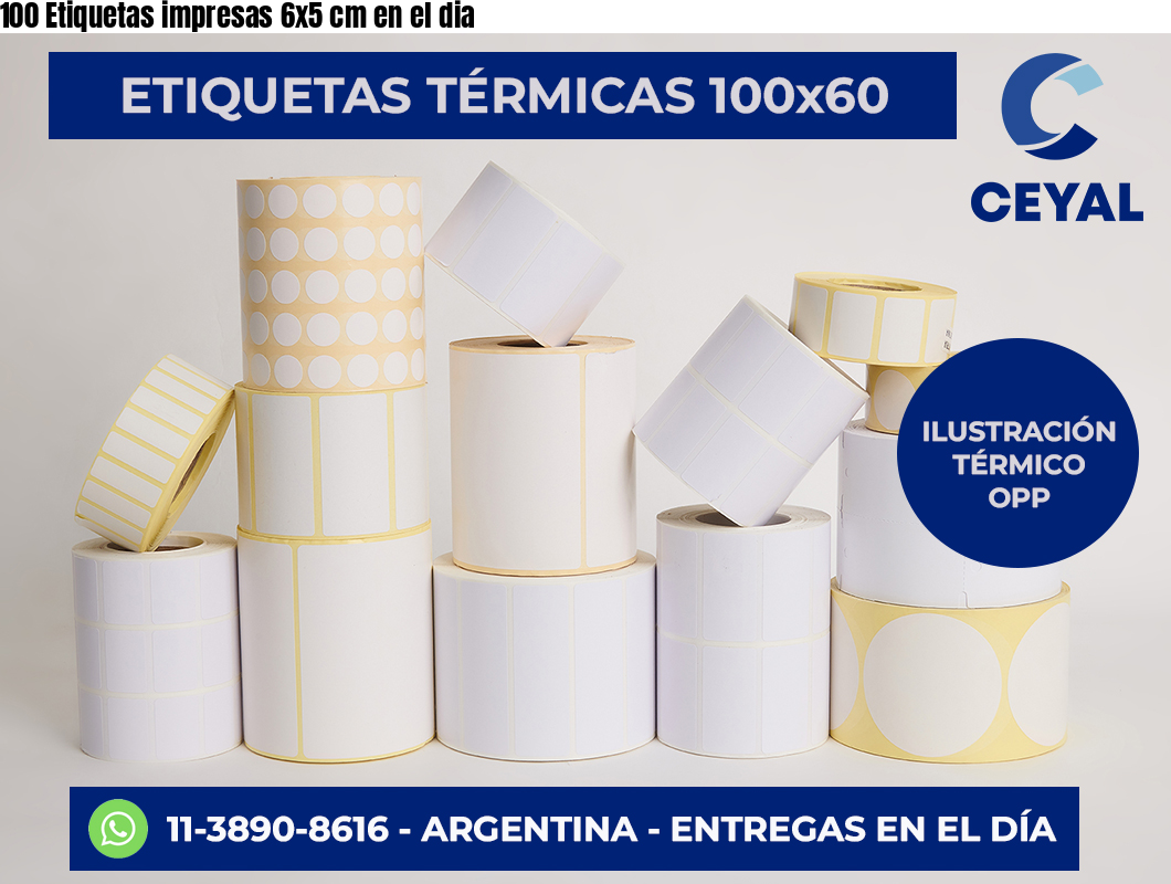 100 Etiquetas impresas 6×5 cm en el dia