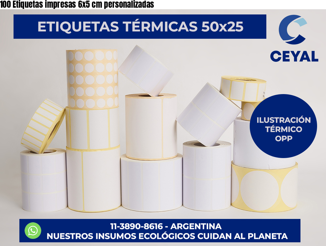 100 Etiquetas impresas 6×5 cm personalizadas