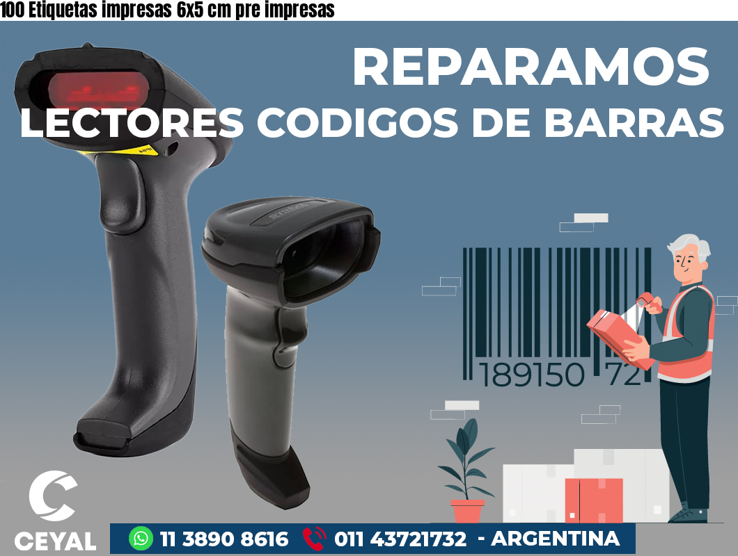 100 Etiquetas impresas 6x5 cm pre impresas
