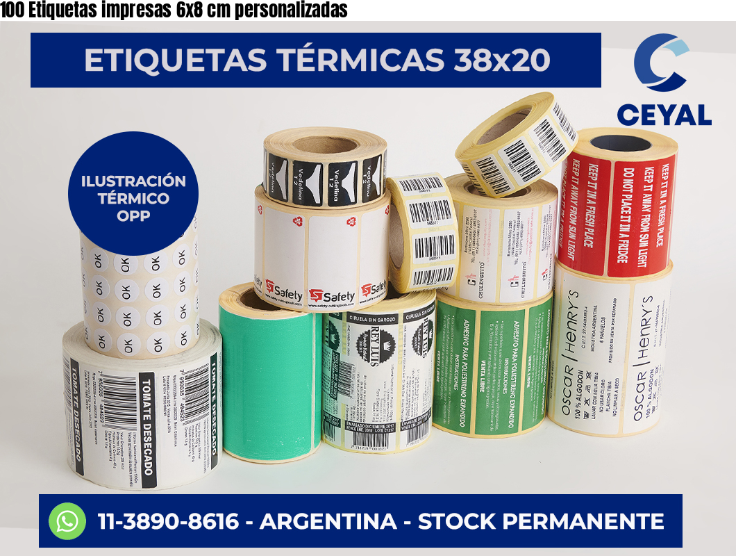 100 Etiquetas impresas 6×8 cm personalizadas