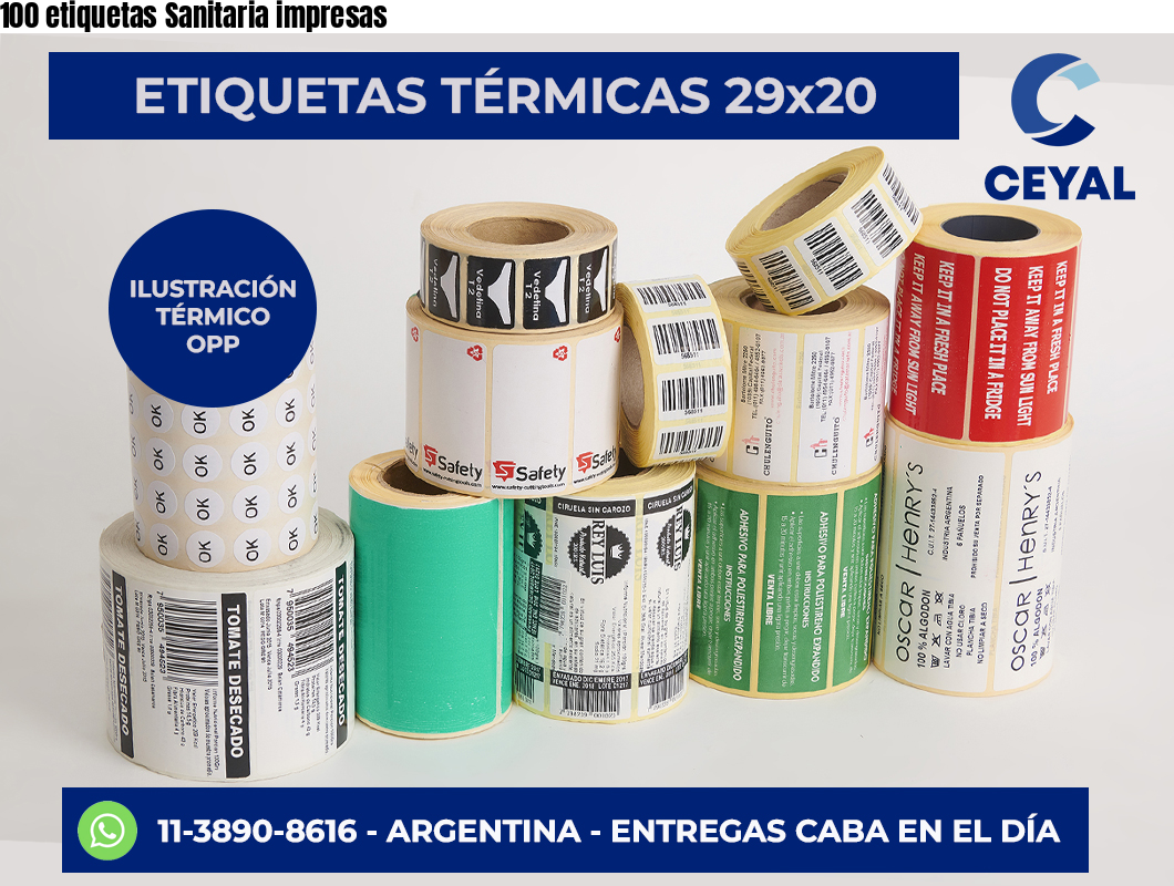 100 etiquetas Sanitaria impresas