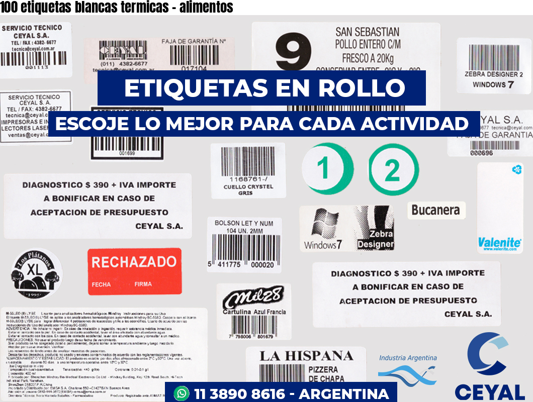 100 etiquetas blancas termicas - alimentos