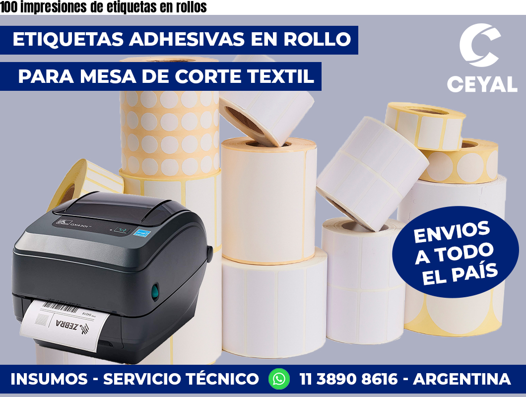 100 impresiones de etiquetas en rollos