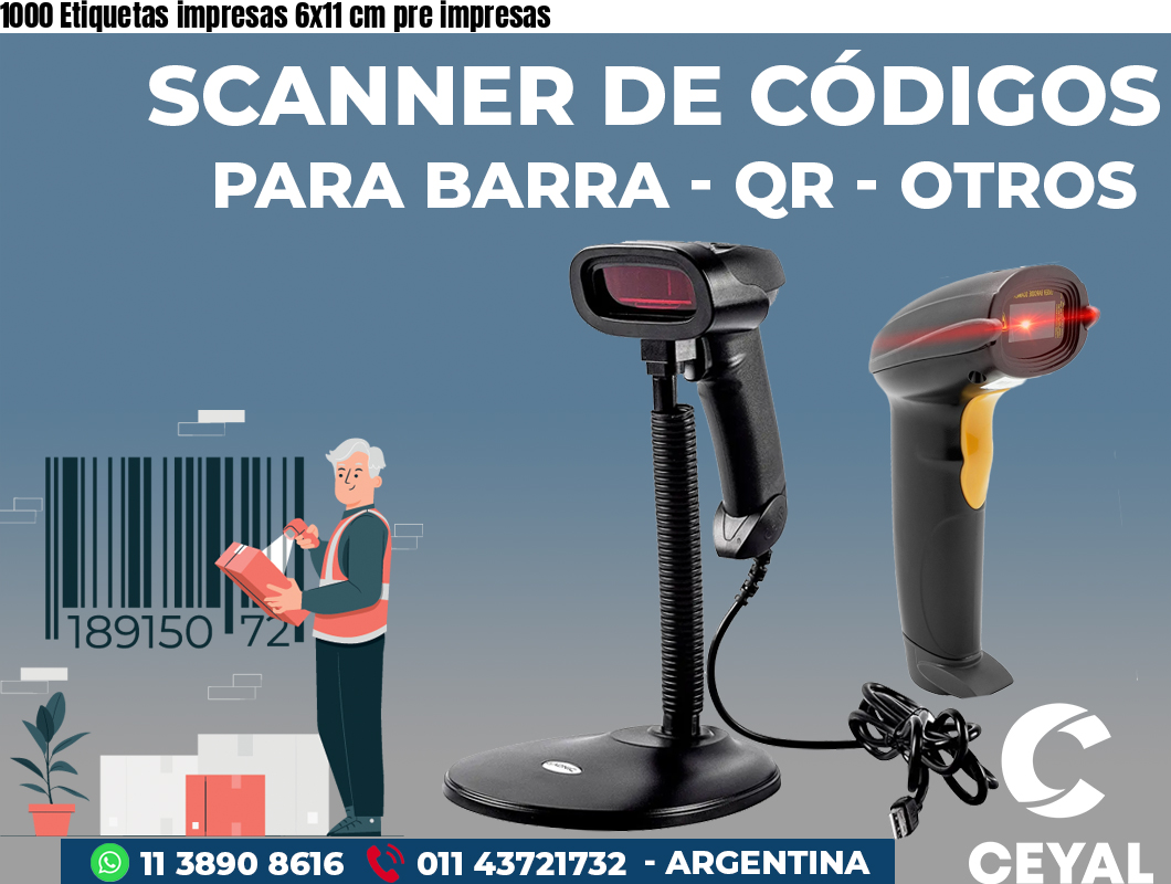 1000 Etiquetas impresas 6x11 cm pre impresas