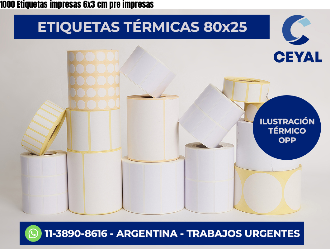 1000 Etiquetas impresas 6×3 cm pre impresas