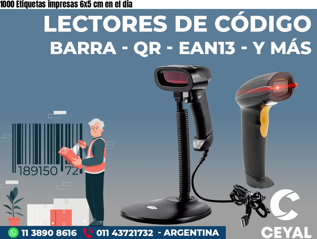 1000 Etiquetas impresas 6x5 cm en el dia