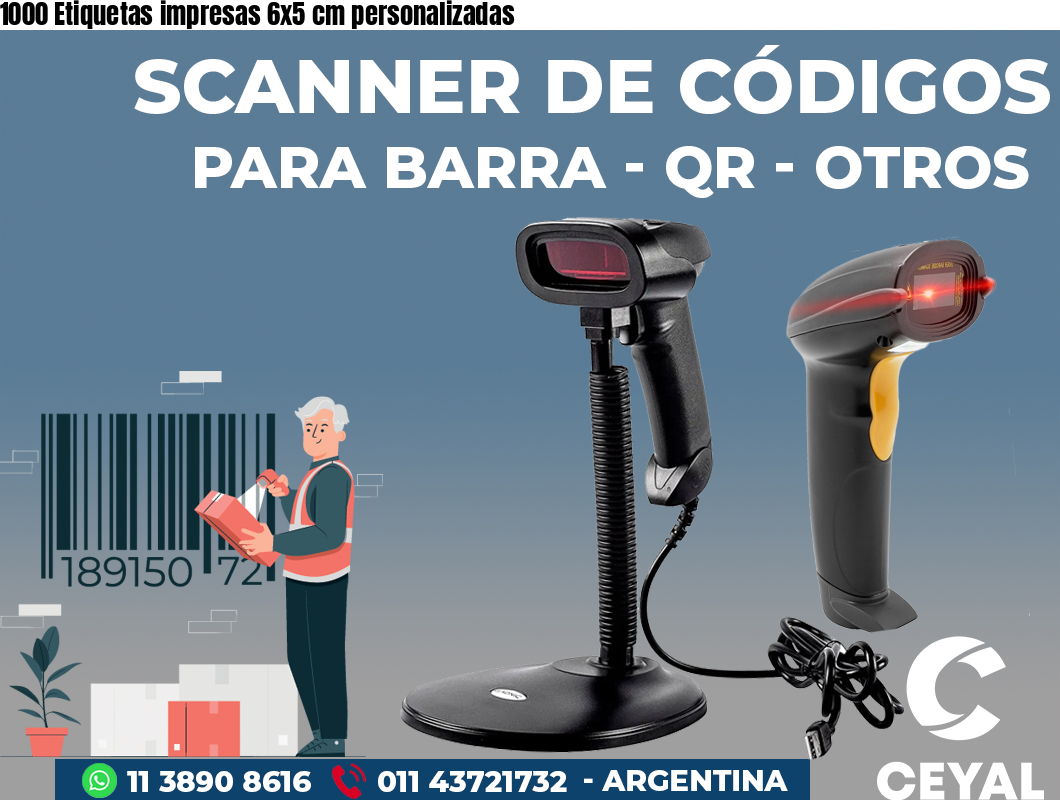 1000 Etiquetas impresas 6x5 cm personalizadas