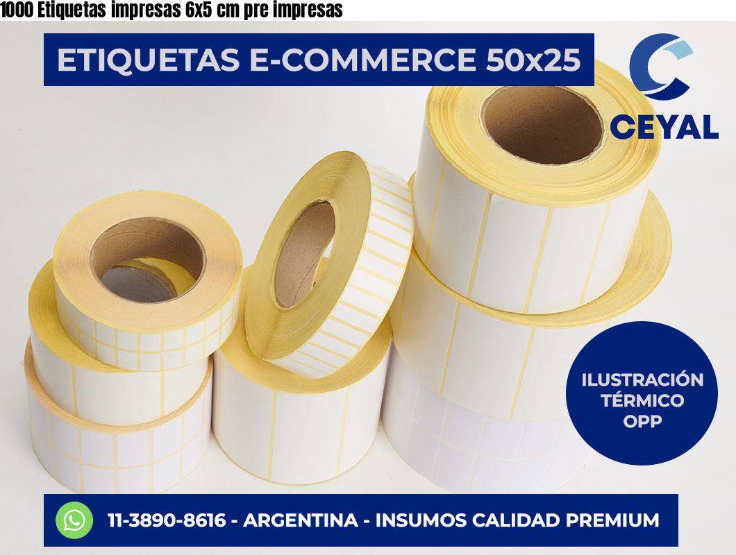 1000 Etiquetas impresas 6×5 cm pre impresas