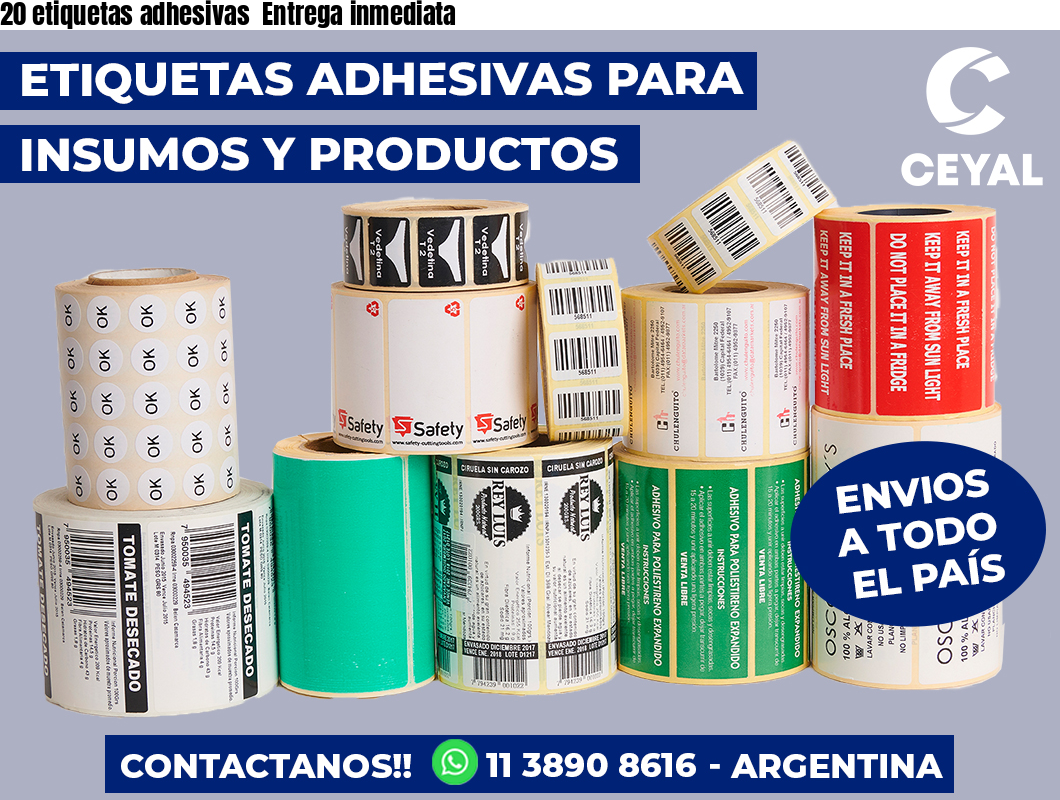 20 etiquetas adhesivas Entrega inmediata