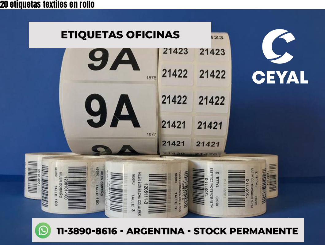 20 etiquetas textiles en rollo