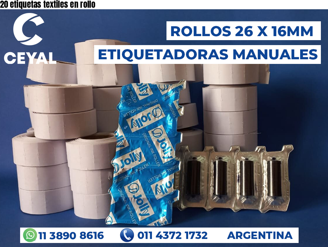 20 etiquetas textiles en rollo