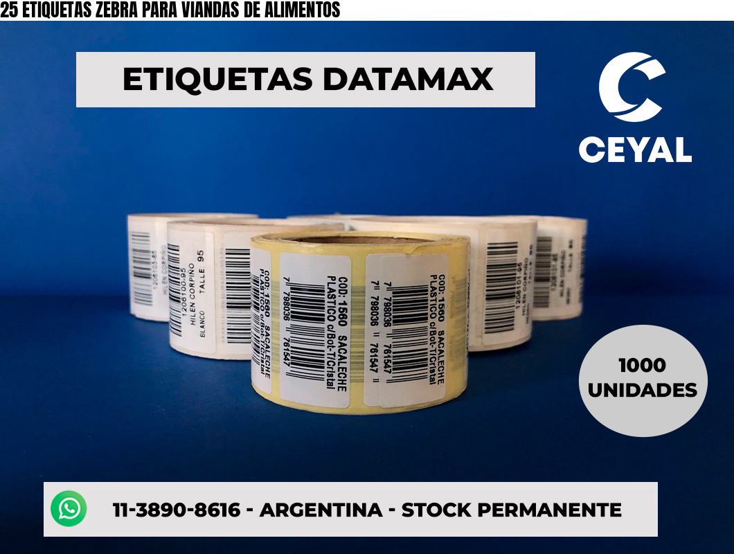 25 ETIQUETAS ZEBRA PARA VIANDAS DE ALIMENTOS