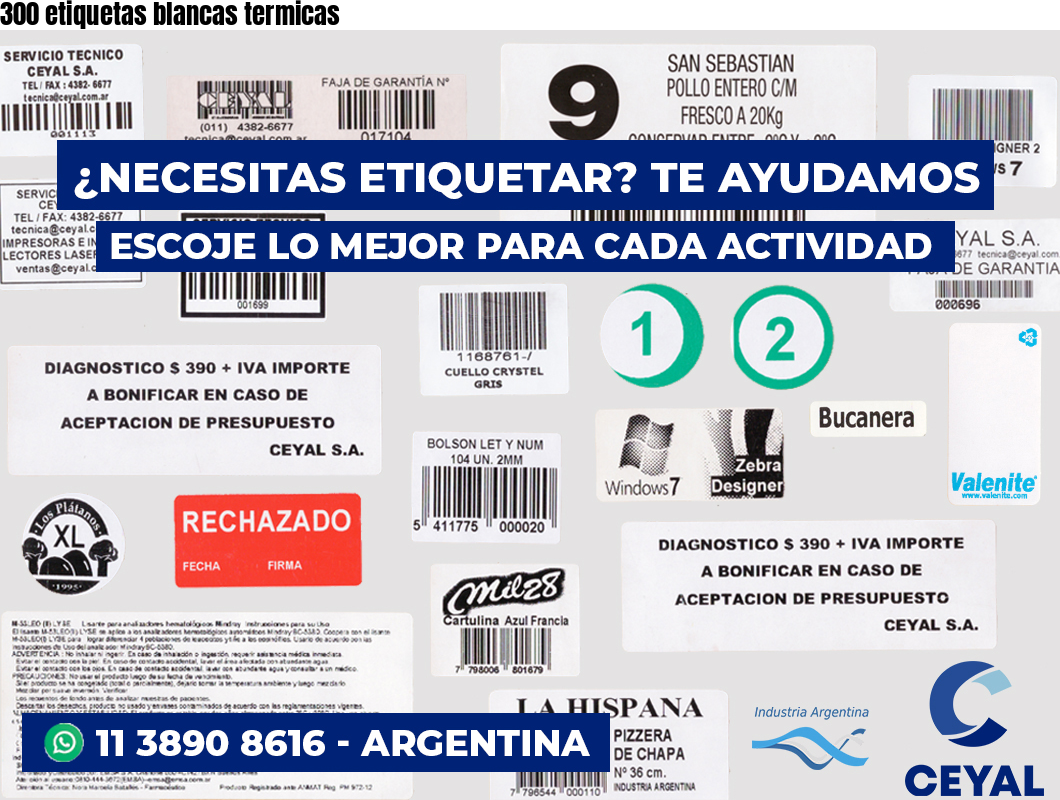300 etiquetas blancas termicas