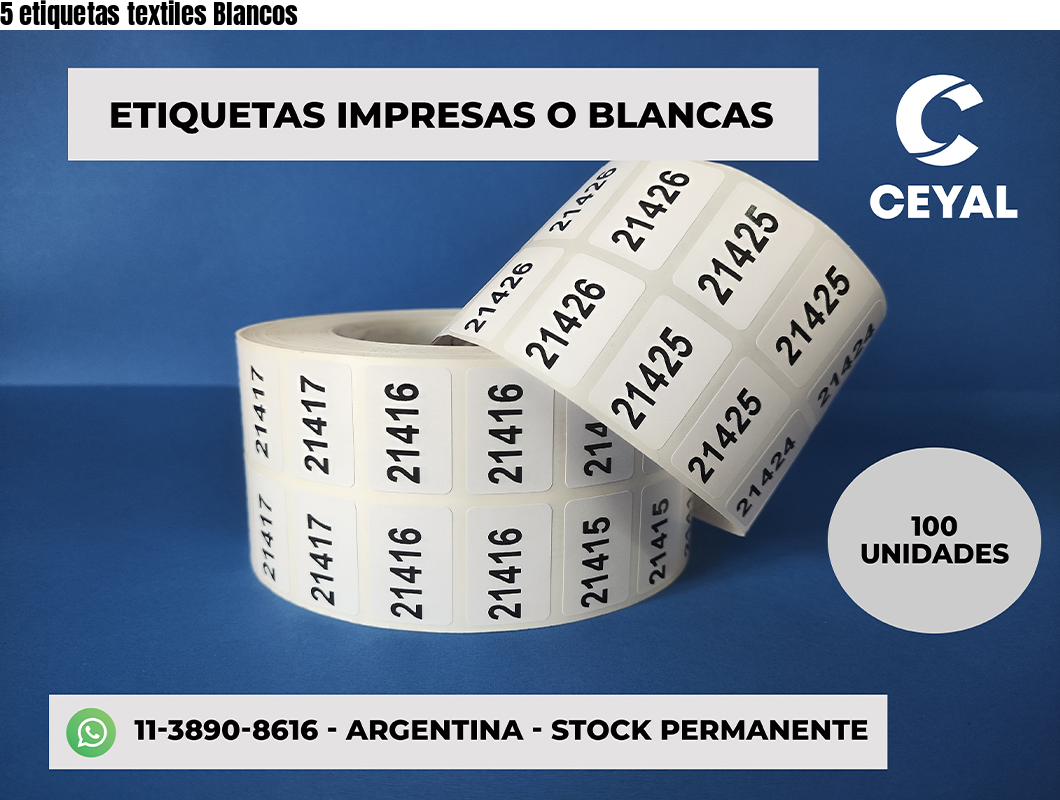 5 etiquetas textiles Blancos