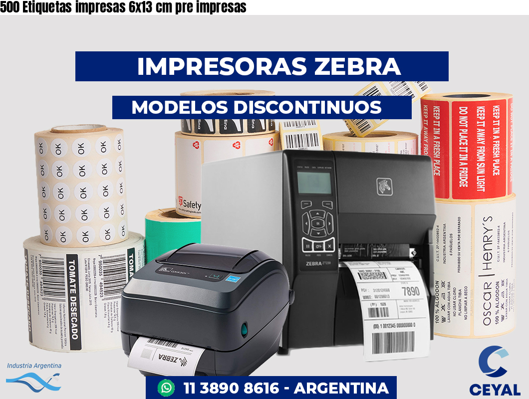 500 Etiquetas impresas 6x13 cm pre impresas