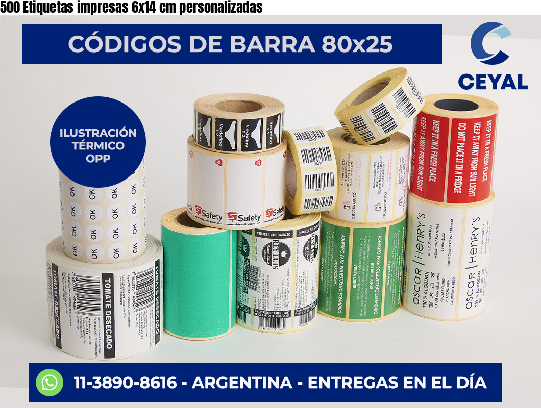 500 Etiquetas impresas 6×14 cm personalizadas