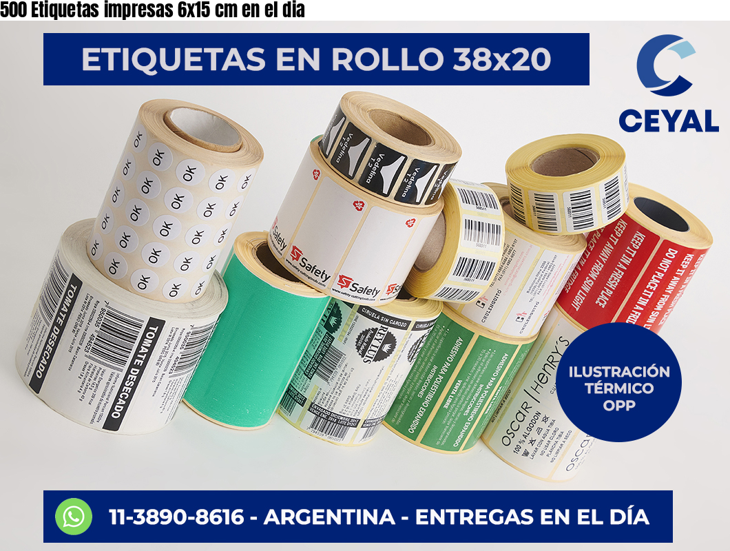 500 Etiquetas impresas 6×15 cm en el dia