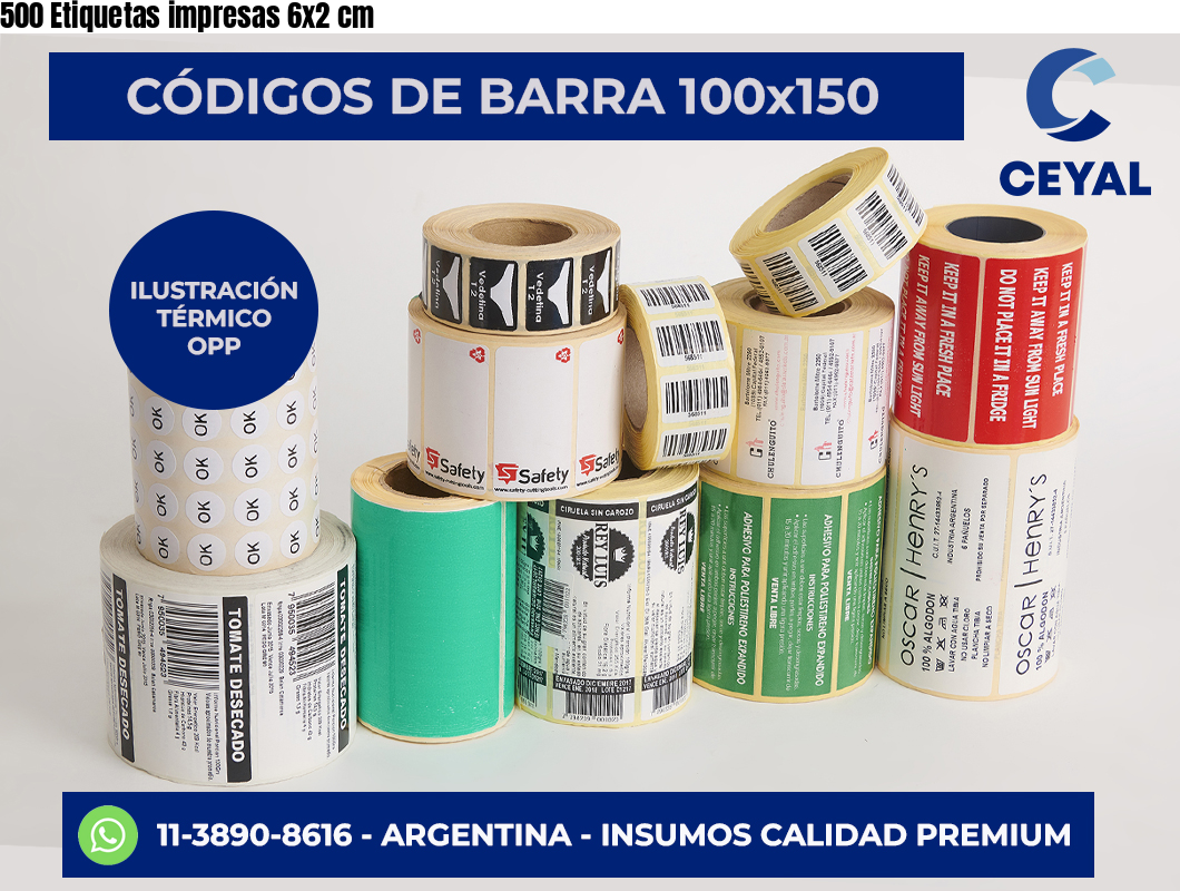 500 Etiquetas impresas 6×2 cm