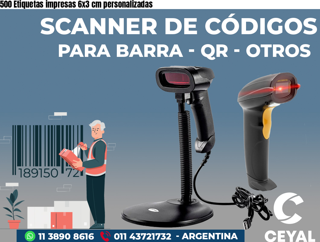 500 Etiquetas impresas 6x3 cm personalizadas