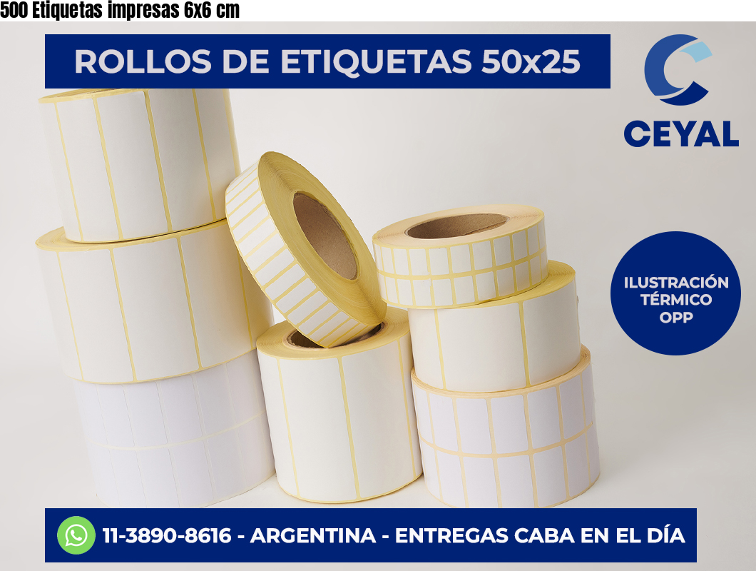 500 Etiquetas impresas 6×6 cm