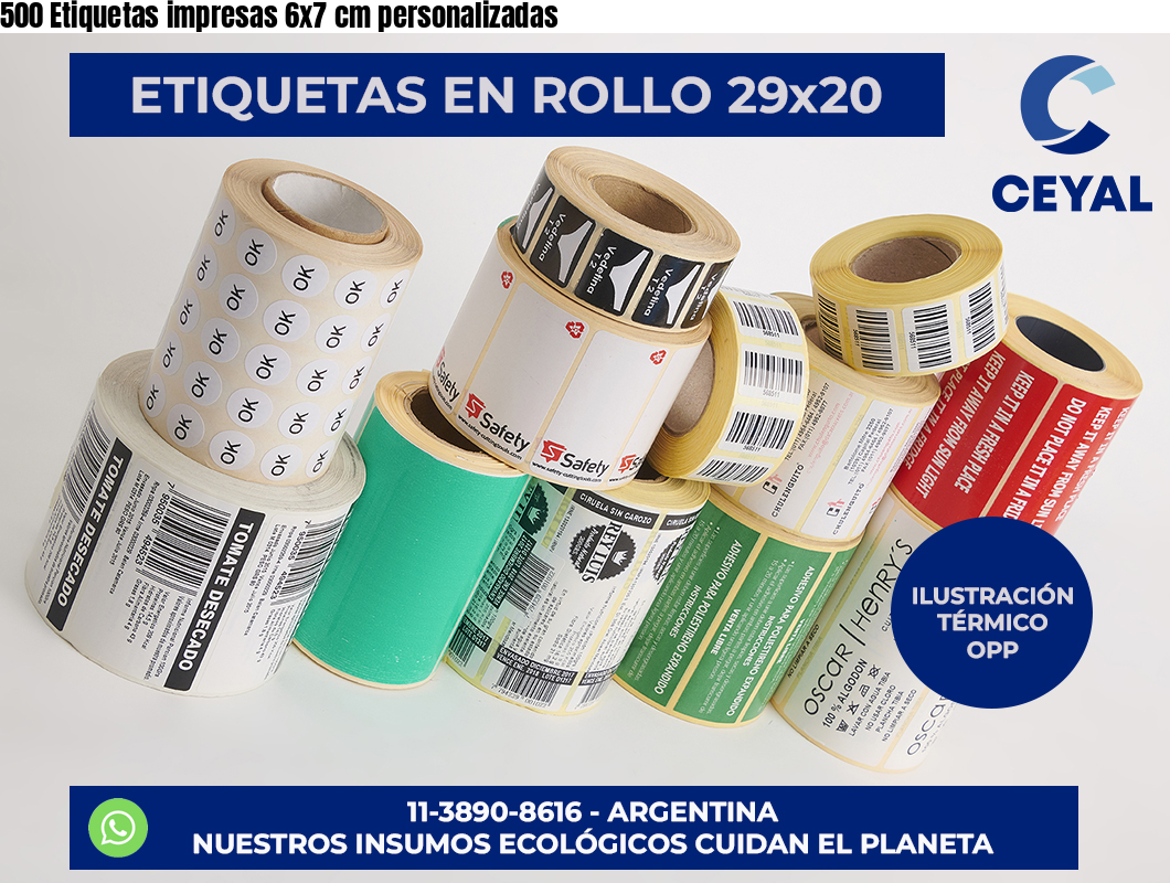 500 Etiquetas impresas 6×7 cm personalizadas