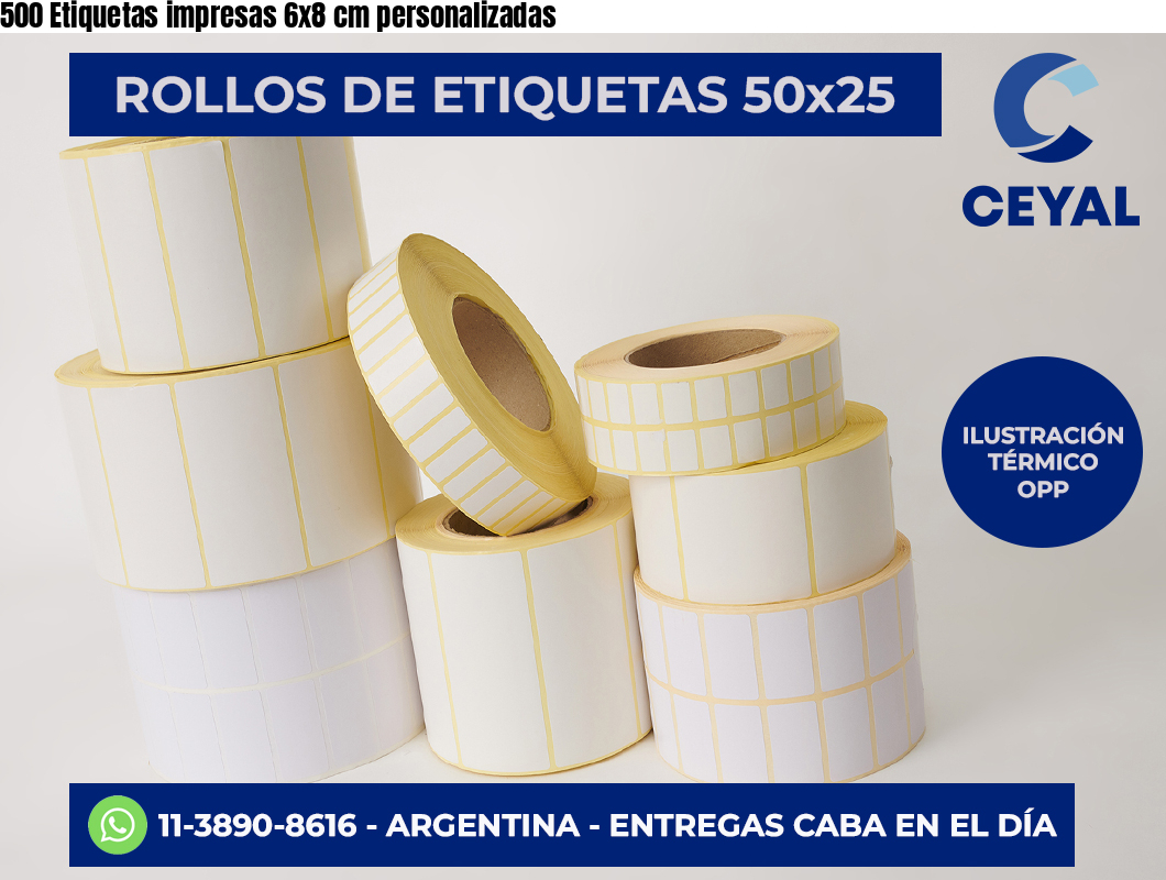 500 Etiquetas impresas 6×8 cm personalizadas