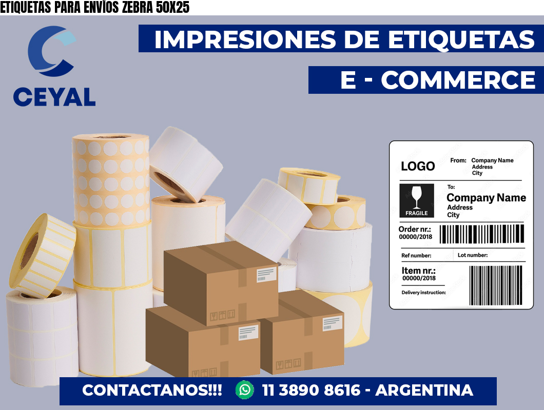 ETIQUETAS PARA ENVÍOS ZEBRA 50X25