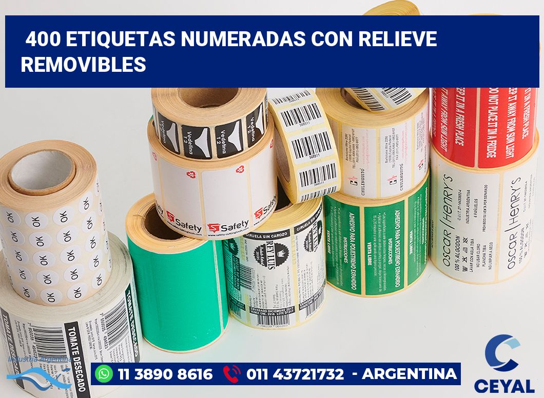 400 Etiquetas numeradas con relieve removibles