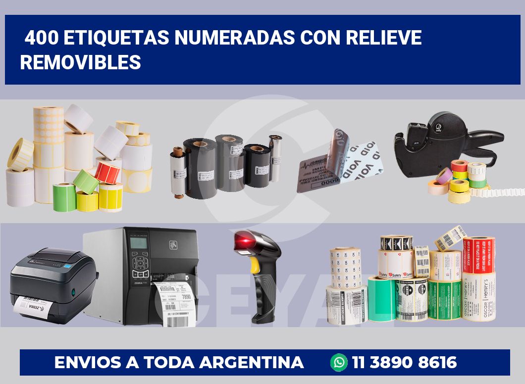 400 Etiquetas numeradas con relieve removibles