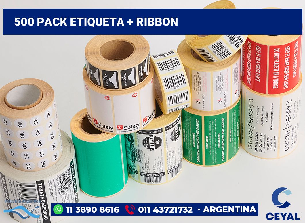 500 Pack etiqueta + ribbon
